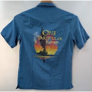 Margaritaville BBQ Shirt Men's Medium Hawaiian Button Up‎ Blue Short Sleeve NWT